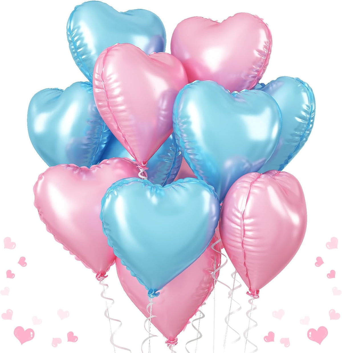 Pink Blue Heart Balloons, 18 Inch Pastel Blue Pink Foil Heart Balloons Pearl Pink Blue Heart Shape