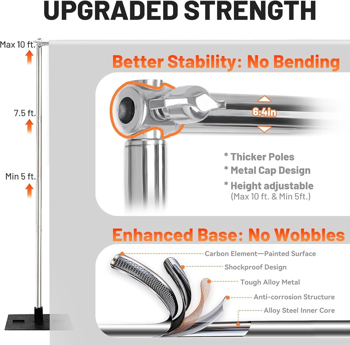 Heavy Duty Pipe and Drape Frame Kit 10x10ft Adjustable Height/Width Photography Background Support