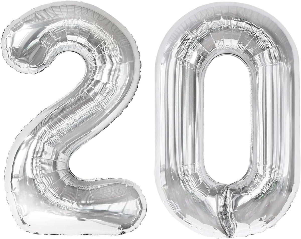 Silver 40 Inch 20 Number Balloons, 20 Decorations for 20 Birthday, Foil Giant Birthday Graduations
