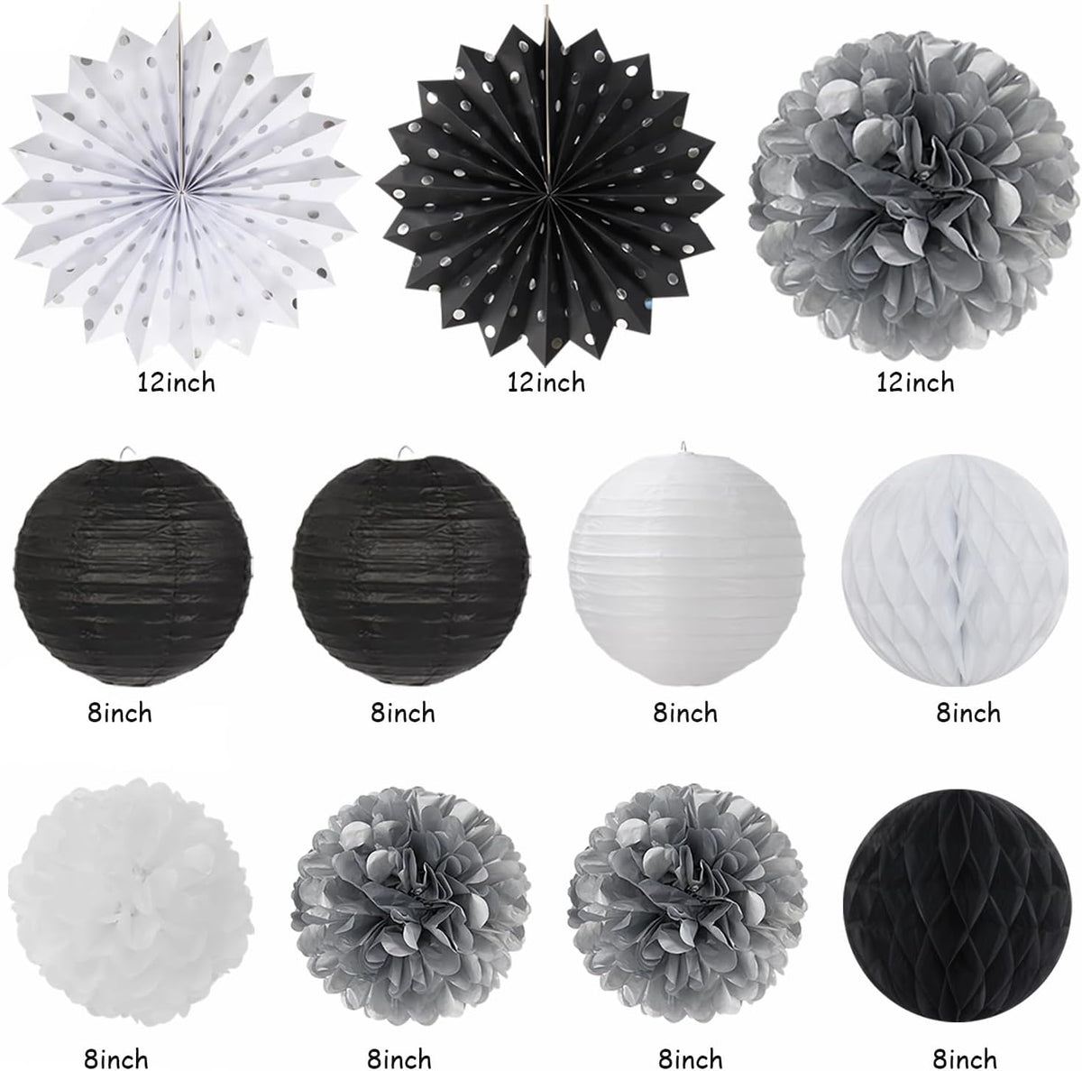Black White Silver Birthday Party-decorations - 21pcs Boys Men Happy Banner,Paper Streamers