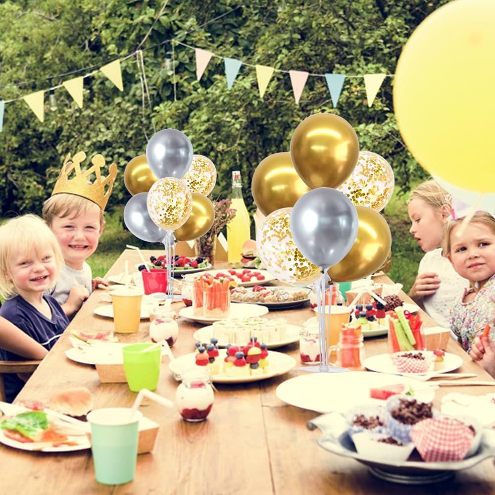 TONIFUL 4 Table Centerpiece Balloon Stand Kit Include Silver Gold Latex Confetti Balloons for 2025