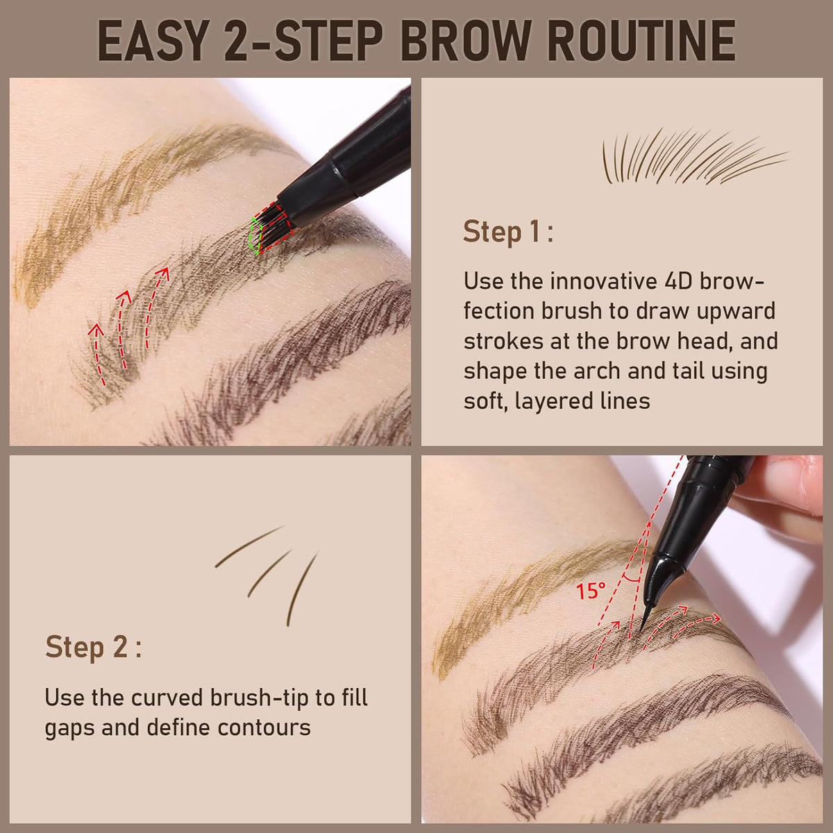 Dual-Ended Microblading Eyebrow Pencil for Women, 2 in 1 Liquid Eyebrow Pencil with Curved Tip and