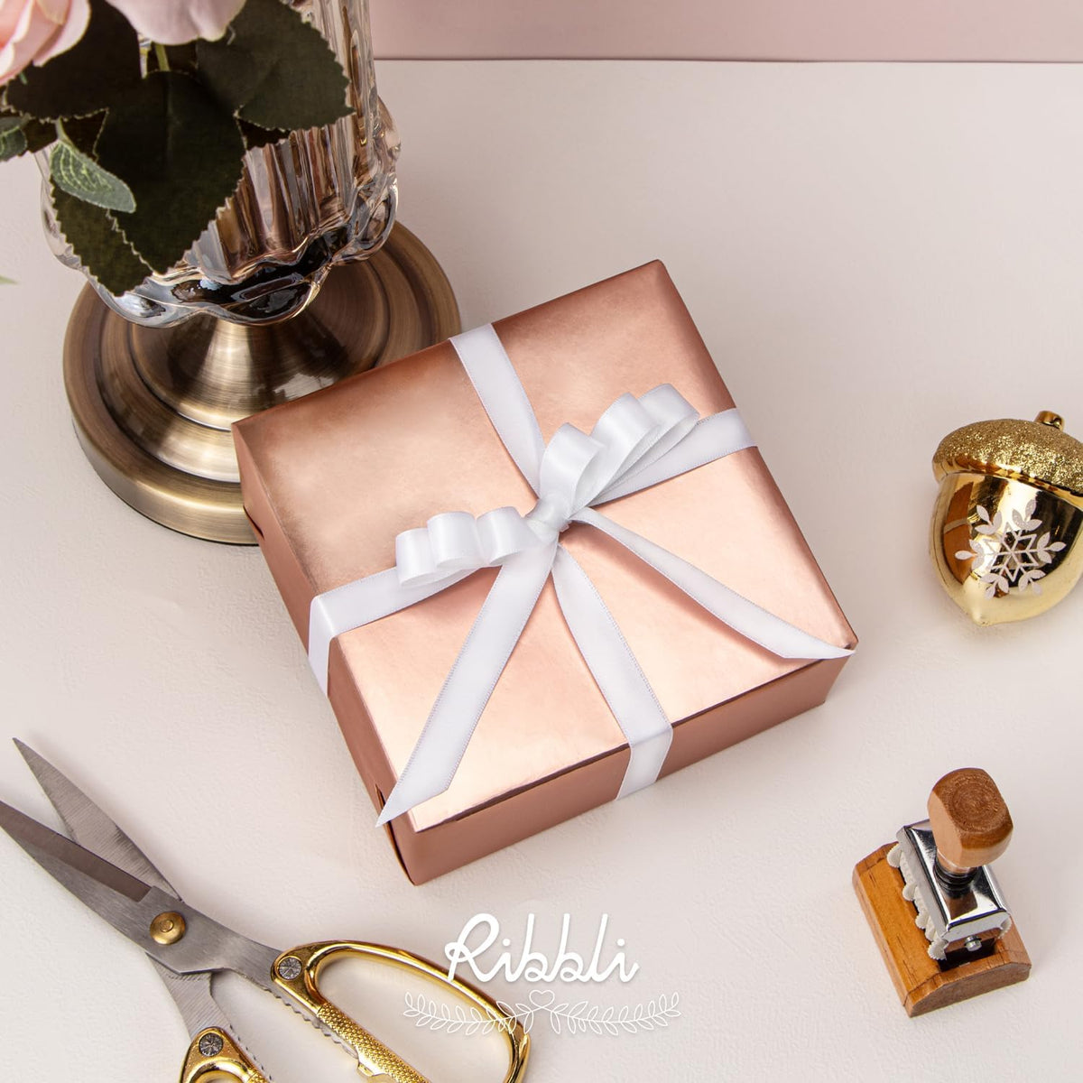 Ribbli Double Faced White Satin Ribbon,1/2” x Continuous 25 Yards,Use for Bows Bouquet,Gift