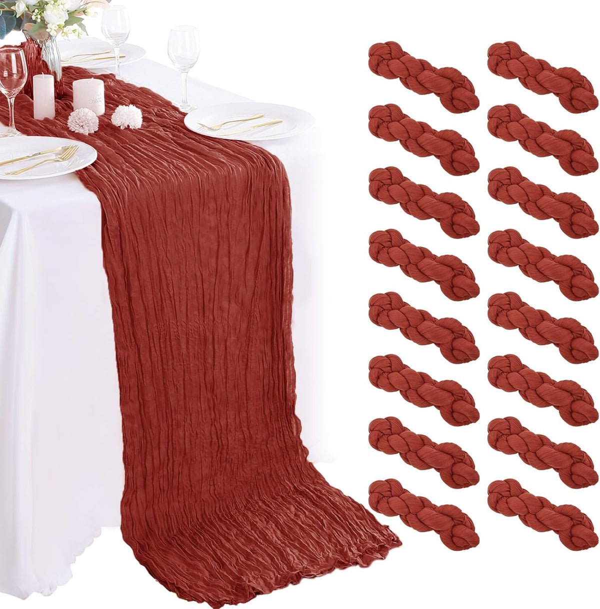 16PCS Terracotta Cheesecloth Table Runner 10FT Table Runner Cheesecloth 35x120Inch Boho Gauze