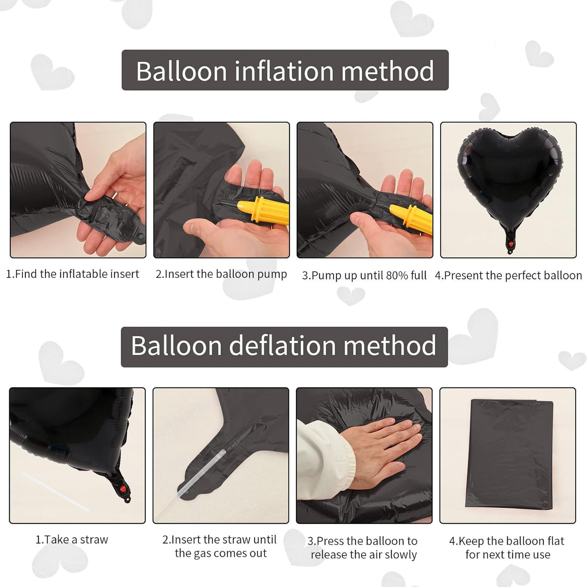 Biapian Foil Heart Balloons Black, 10PCS Black Heart Shape Balloons, Valentines Balloons 18inch