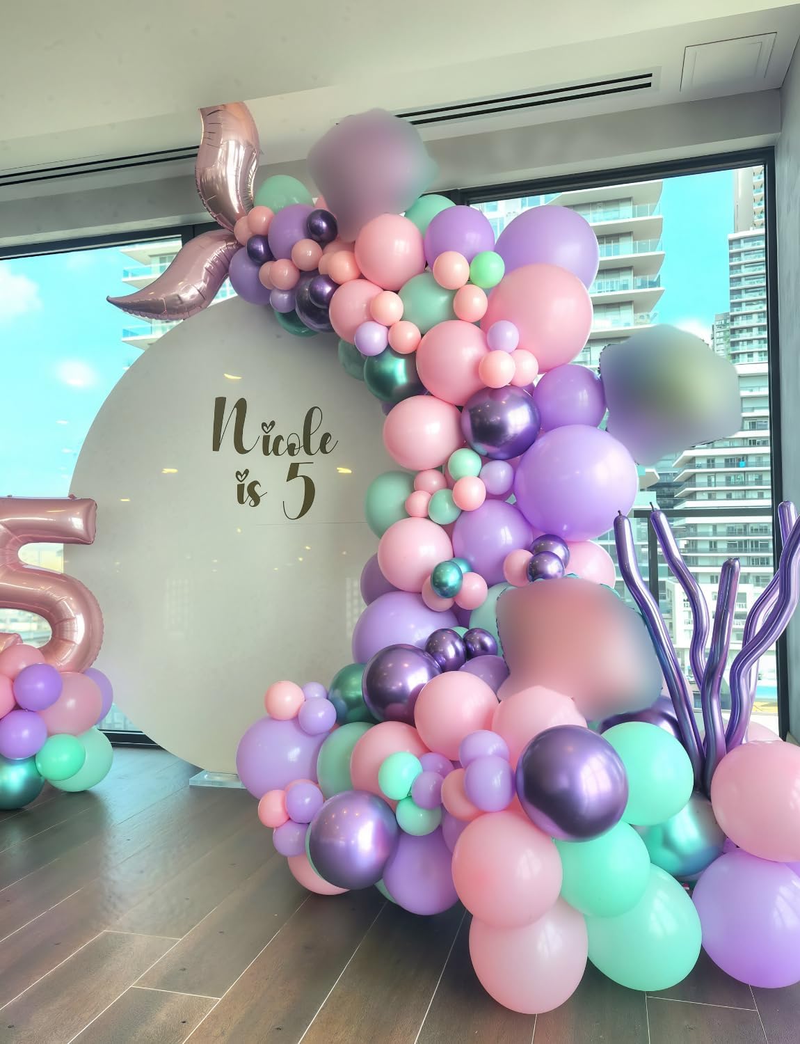 Mermaid Balloons - 12Inch Purple Pink Green Blue Balloons Glitter Metallic Purple Green Balloon