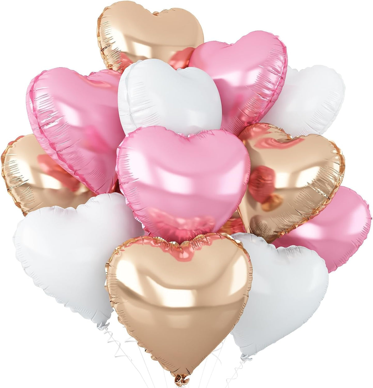 Pink White Heart Balloons,12Pcs Rose Gold Heart Shaped Foil Balloons,18Inch White Rose Gold Helium