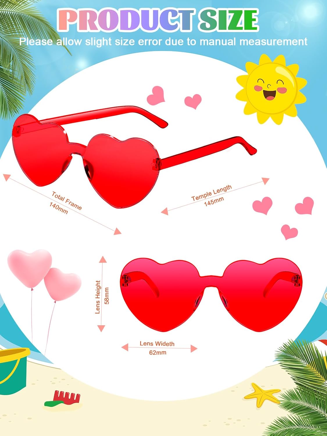 12 Pairs Heart Shaped Sunglasses for Women Colorful Glasses Fun Trendy Transparent Heart Sunglasses