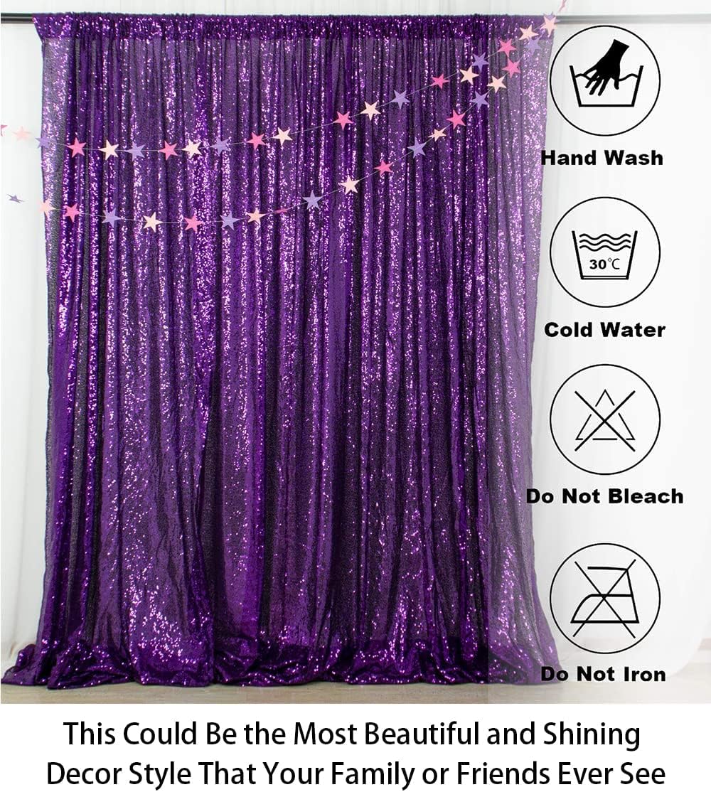 ShinyBeauty Sequin Backdrop Curtain Purple 5FTx10FT Sparkly Wedding Drapes Glitter Curtain for