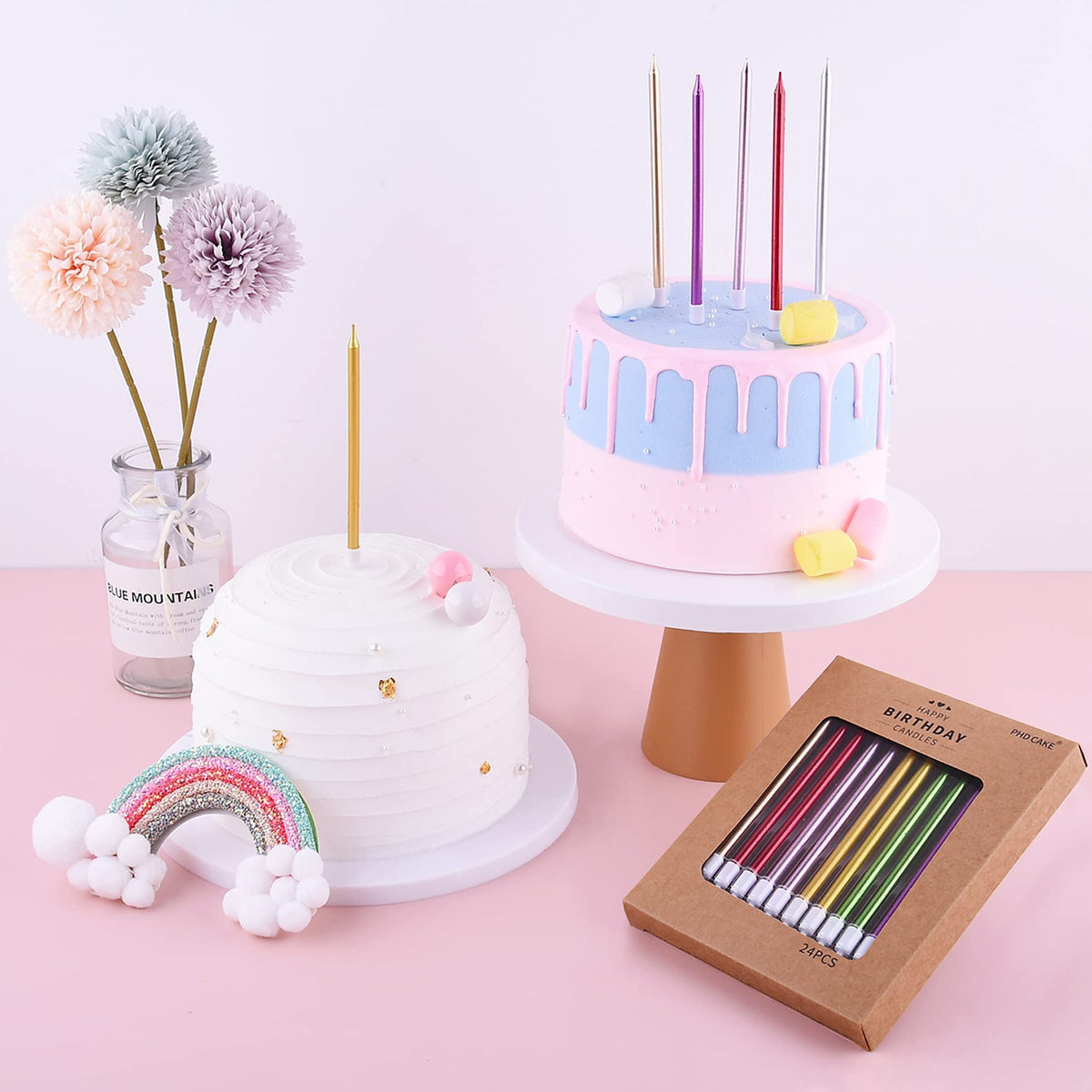 PHD CAKE Champagne Gold Long Thin Metallic Birthday Candles, Cake Candles, Birthday Parties