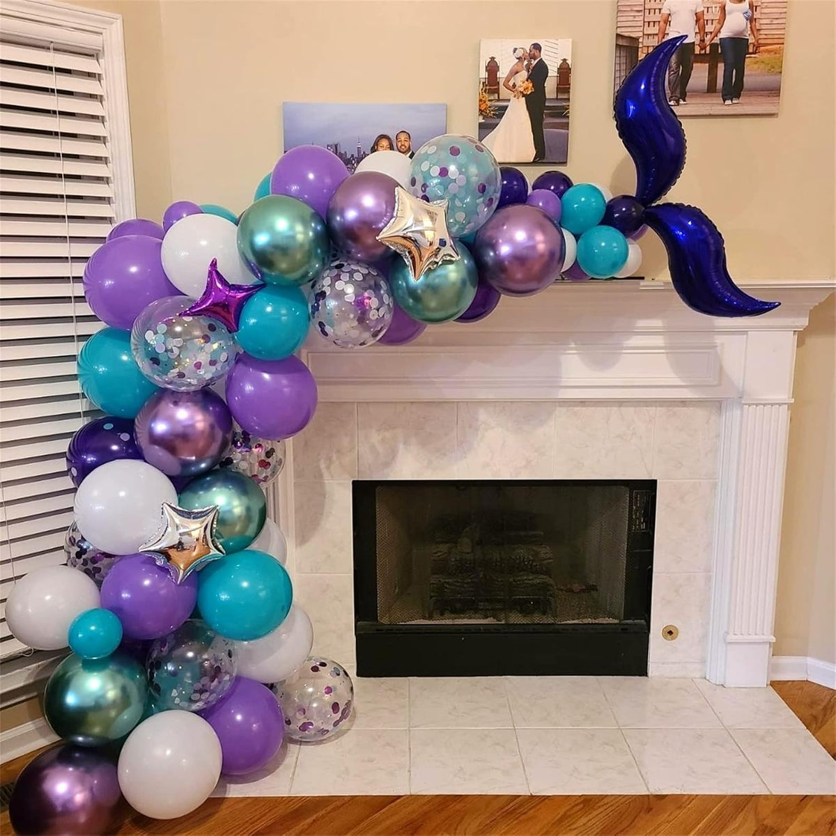 Mermaid Party Balloons 55 Pack, 12 Inch Metallic Purple Teal Blue Turquoise Green White Confetti