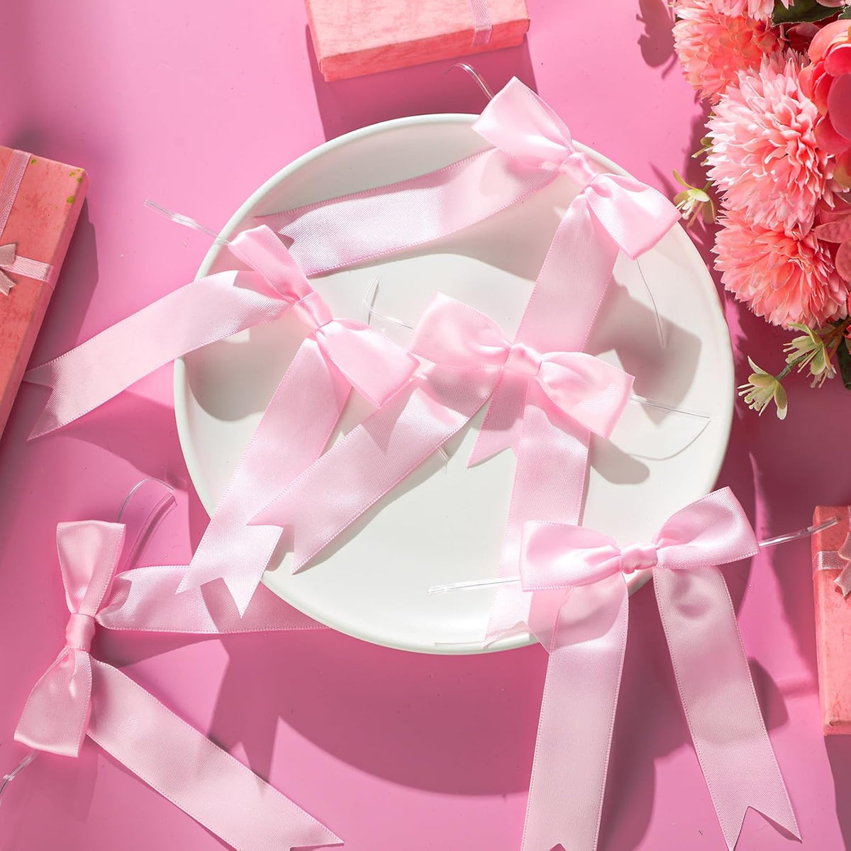 Riceshoot 24 Pcs Satin Ribbon Bow 3.5x5 Inch Twist Tie Bows for Gift Balloon Bag Cake Craft DIY