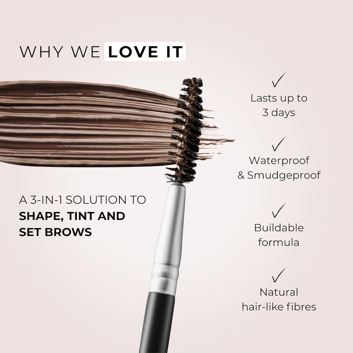 WUNDERBROW Waterproof Eyebrow Gel, Taupe-Grey, Vegan and Cruelty-Free