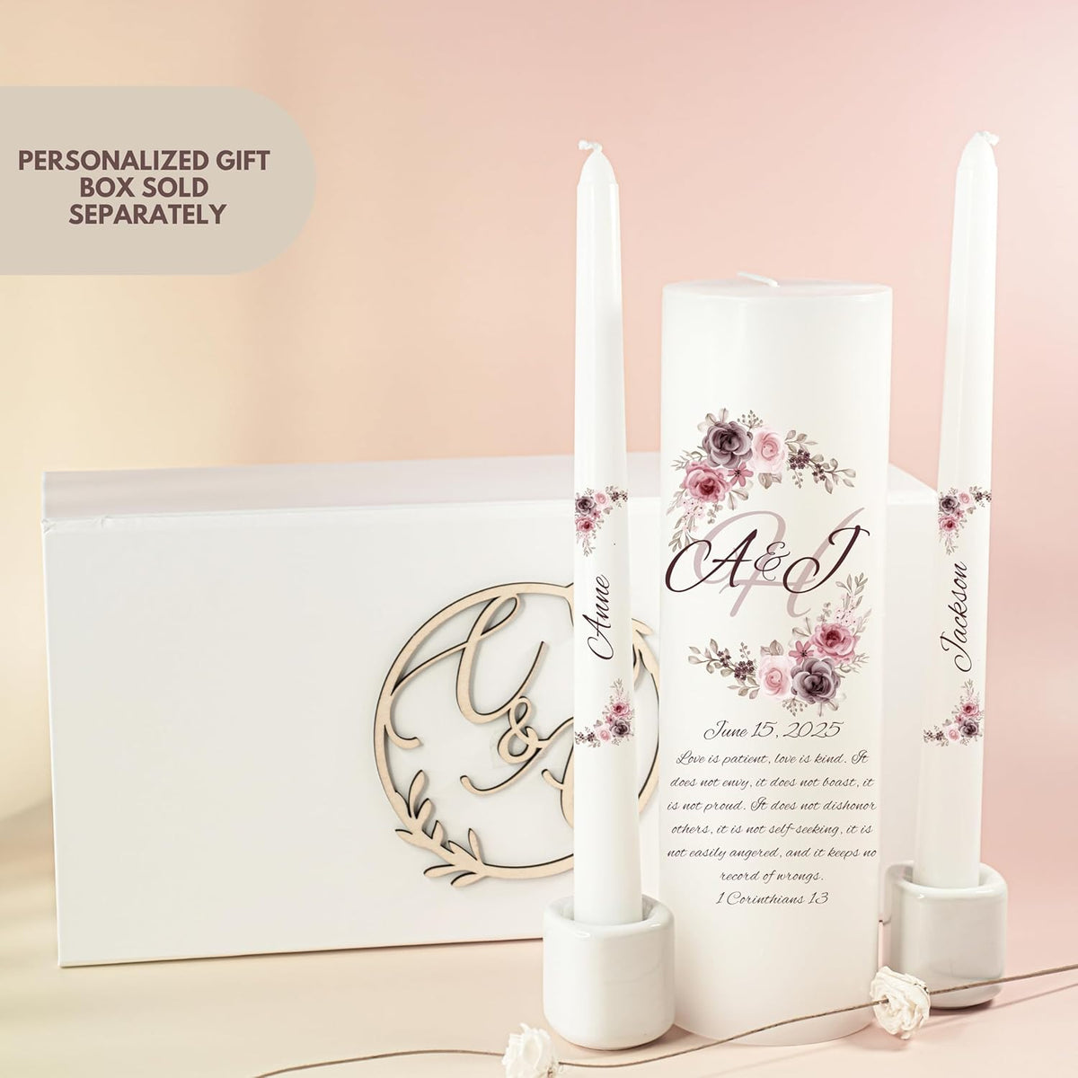 Unity Candles for Wedding, Modern Unity Set, Custom and Personalized Pillar and Taper Candles with