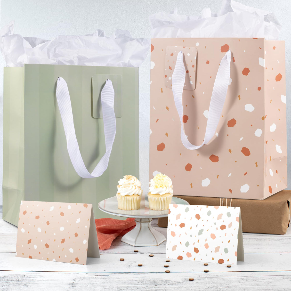 Beautiful Gift Bags Set of 4 with Handles, Tissue Paper, Stickers & Cards