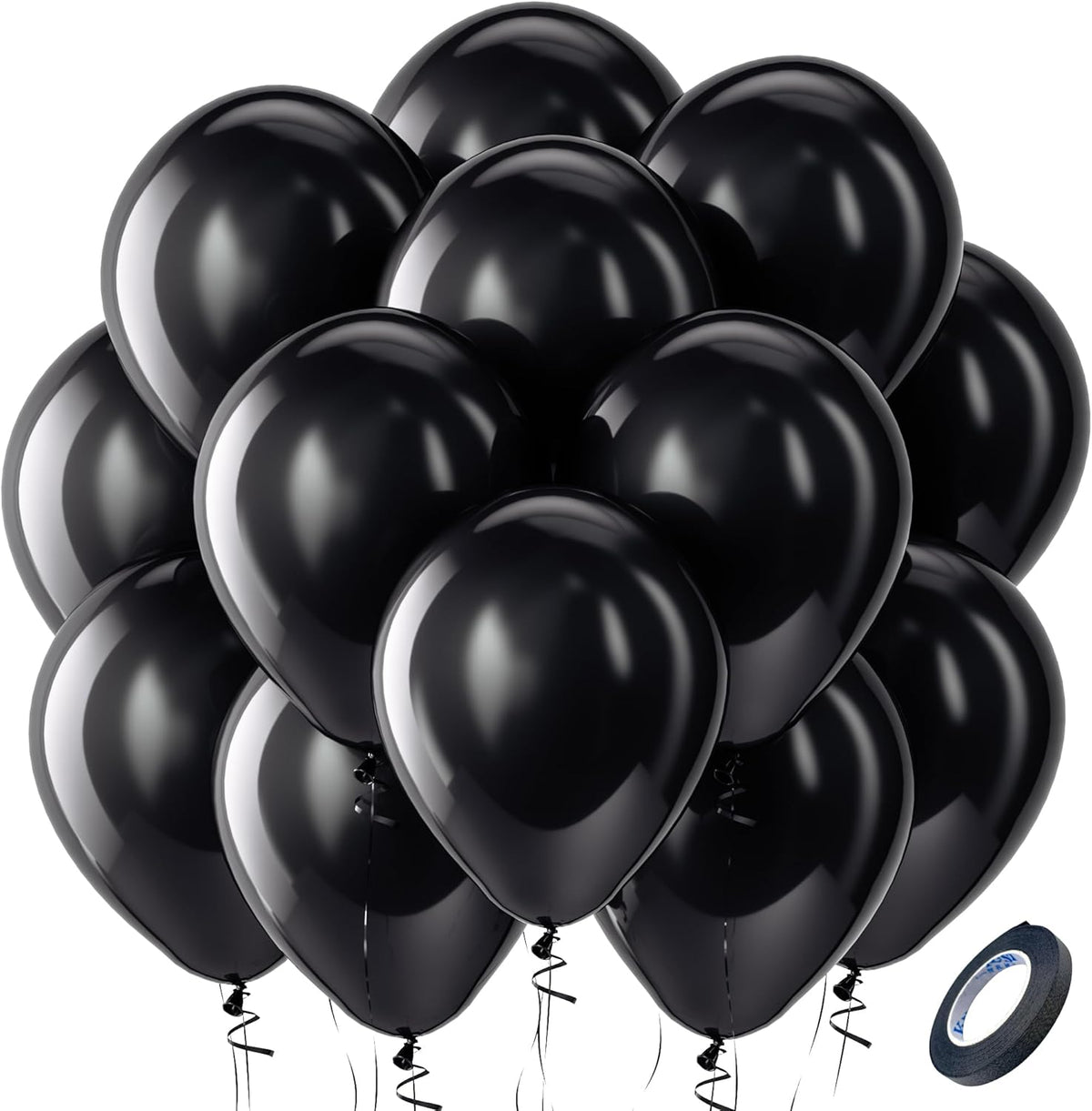 Bezente Black Balloons Latex Party Balloons - 100 Pack 12 inch Round Helium Balloons for Black