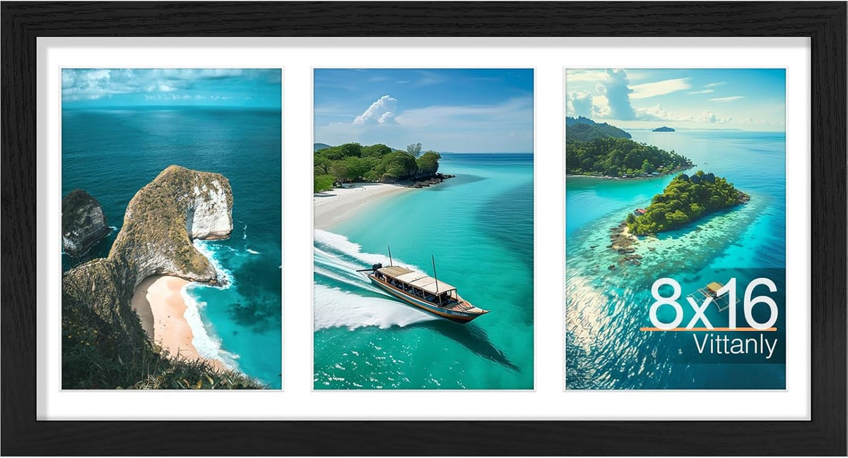 Vittanly 8x16 Collage Picture Frame, Displays 3Pcs 5x7 Pictures with Mat, Picture Frames Collage
