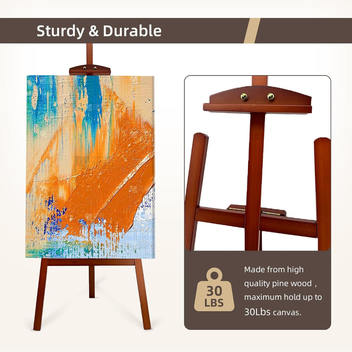 Adjustable Wooden Painting Easel, Pine Art Easel Stand Hold up to 43'', Painting Canvas for Wedding