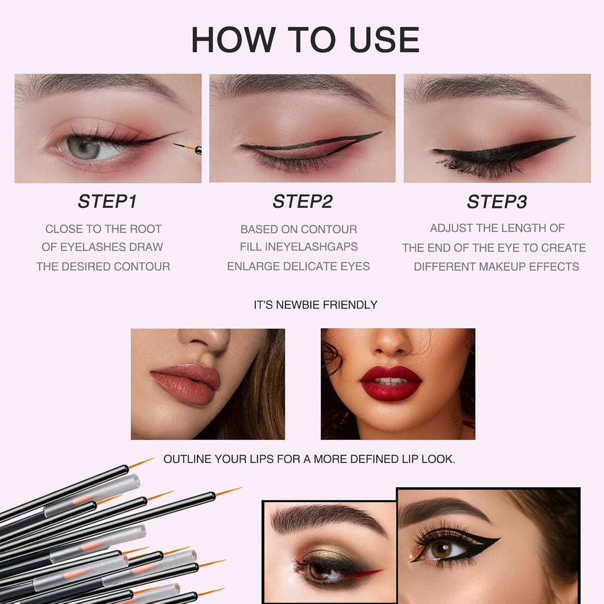 100 Pack Disposable Eyeliner Brush, Ultra-fine Point Eye Liner Applicator Cosmetic Eye Wands Makeup