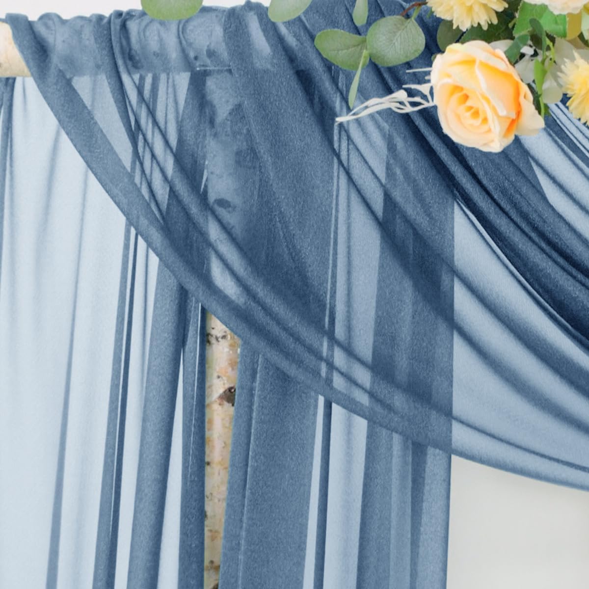 Socomi Wedding Arch Draping Fabric 29" x 20Ft 1 Panel Dusty Blue Sheer Outdoor Curtain Drapes Extra