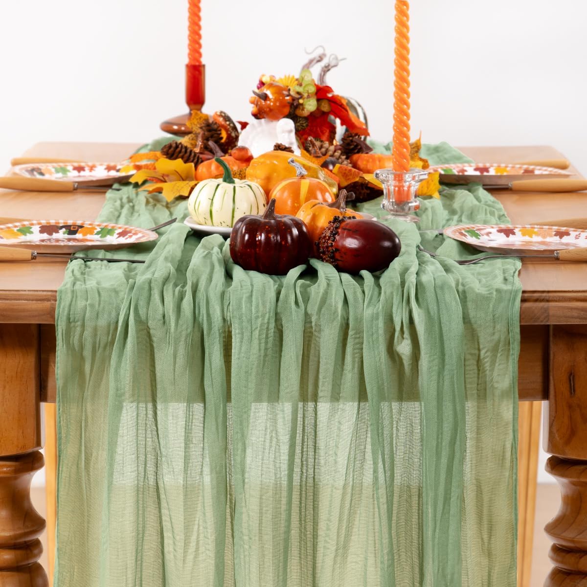 Sage Green Cheesecloth Table Runner 10 Pack Fall Table Runners Boho Gauze 120 Inches Sage Cheese