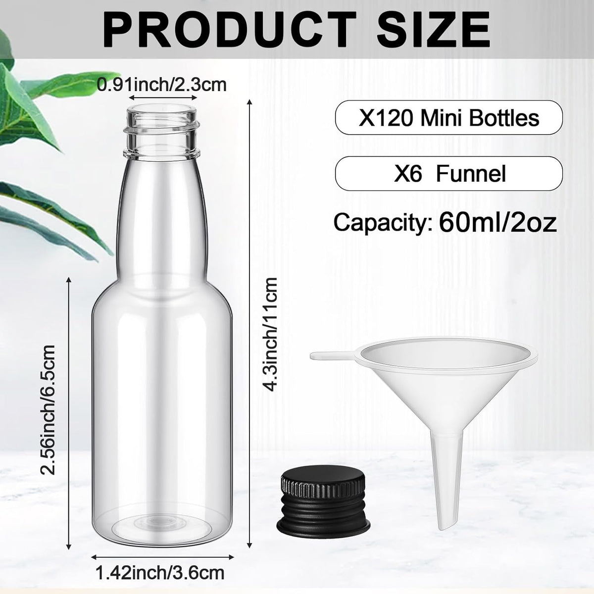 120 Pcs Mini Liquor Bottles Airtight Shot Miniature Empty Plastic Alcohol Spirit Shot Bottles with
