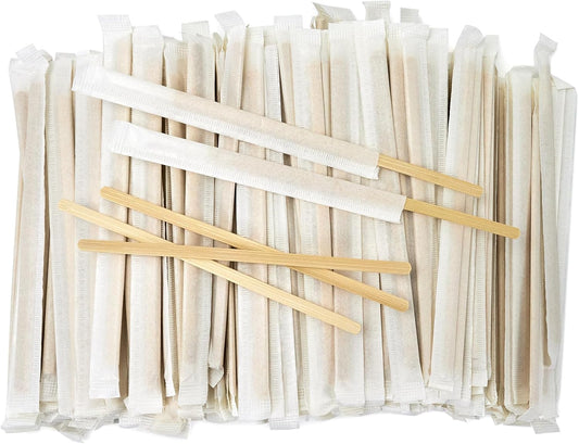 Bamboo Coffee Stirrers Individually Wrapped 500 Count, 7 inch Coffee Stir Sticks - For Hot Drinks