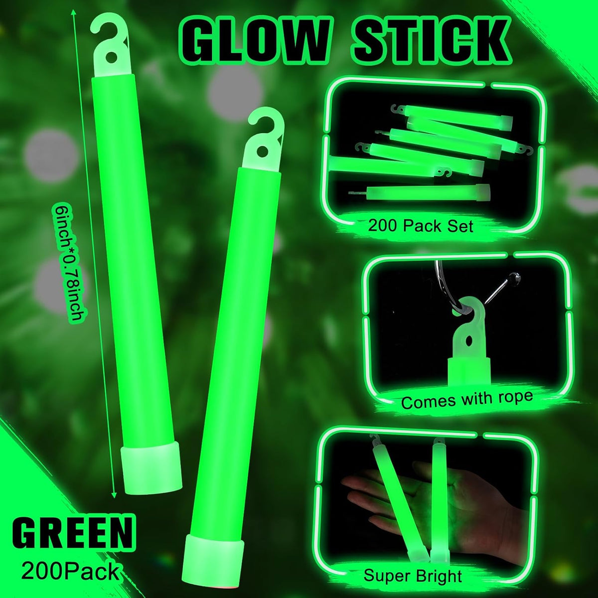 Sotiff 200 Pcs Bright 6 Inch Large Glow Sticks Bulk Emergency Glow in The Dark Sticks with 12 Hour