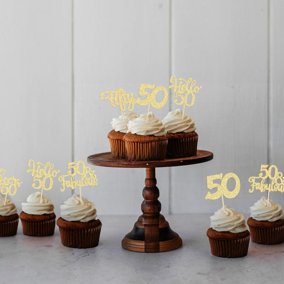 30Pcs Happy 50th Birthday Cupcake Toppers Gold Glitter Fifty Cheers to 50 Years Old Birthday