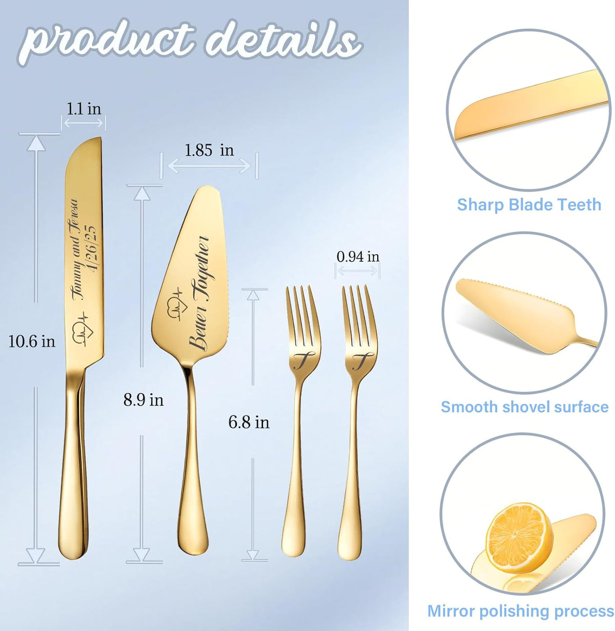 Personalized Wedding Cake Knife and Server Set, Custom Names Cake Cutting Set with Stainless Steel