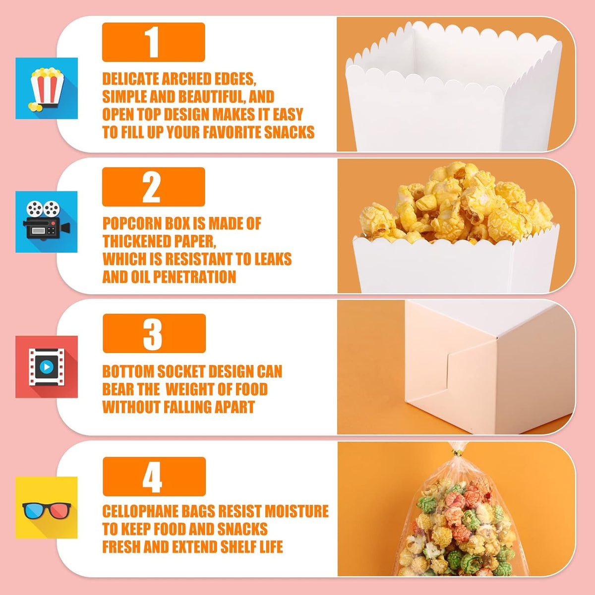 400 Pcs Zopeal Mini Popcorn Boxes and Clear Treat Bag Set, Bulk Popcorn Bags Open Top Paper Popcorn