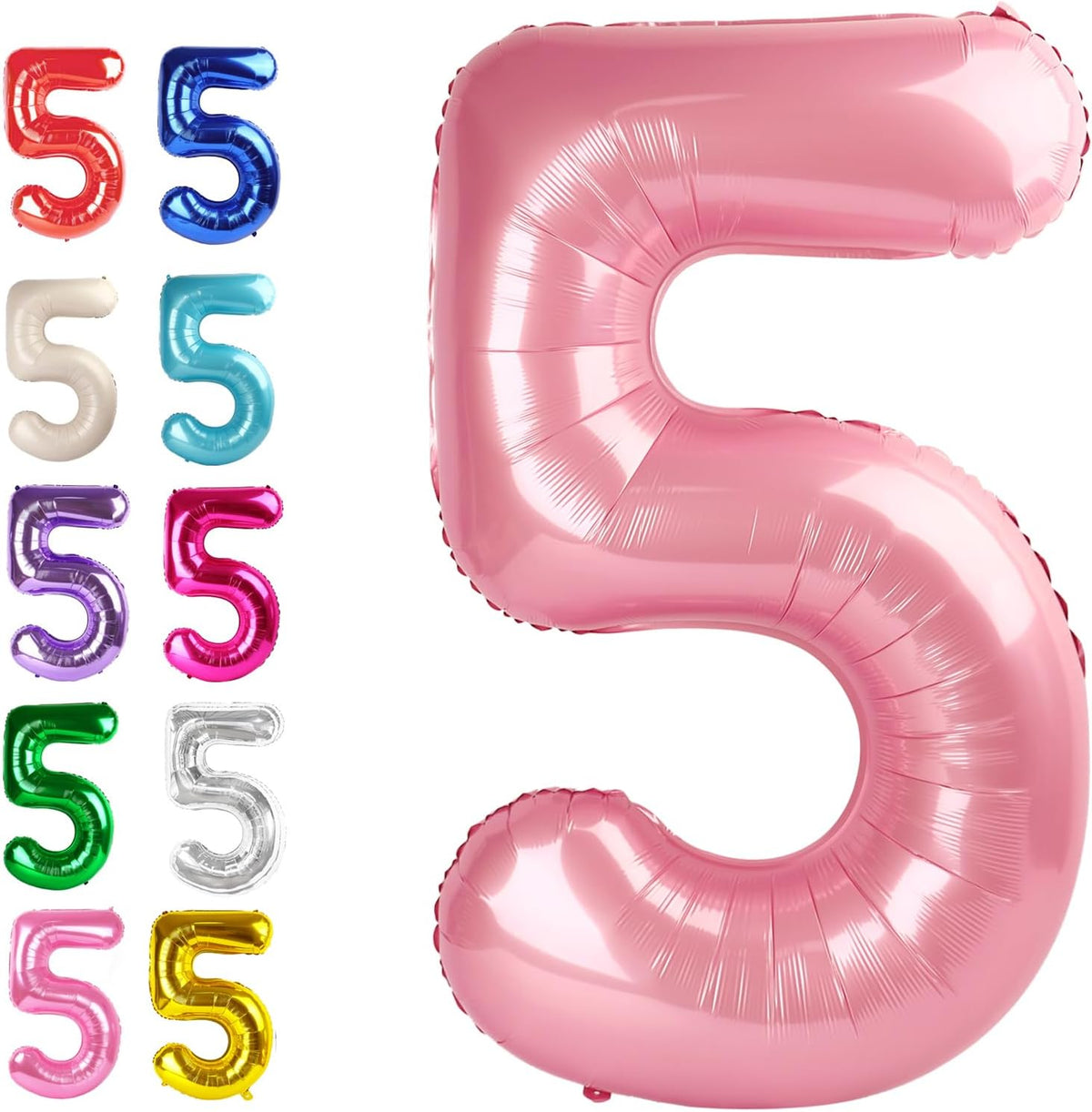 Large Pearlescent Pink 40 Inch Birthday Number 5 Balloon, Pearl Pink Five 5th 15 25 35 50 55