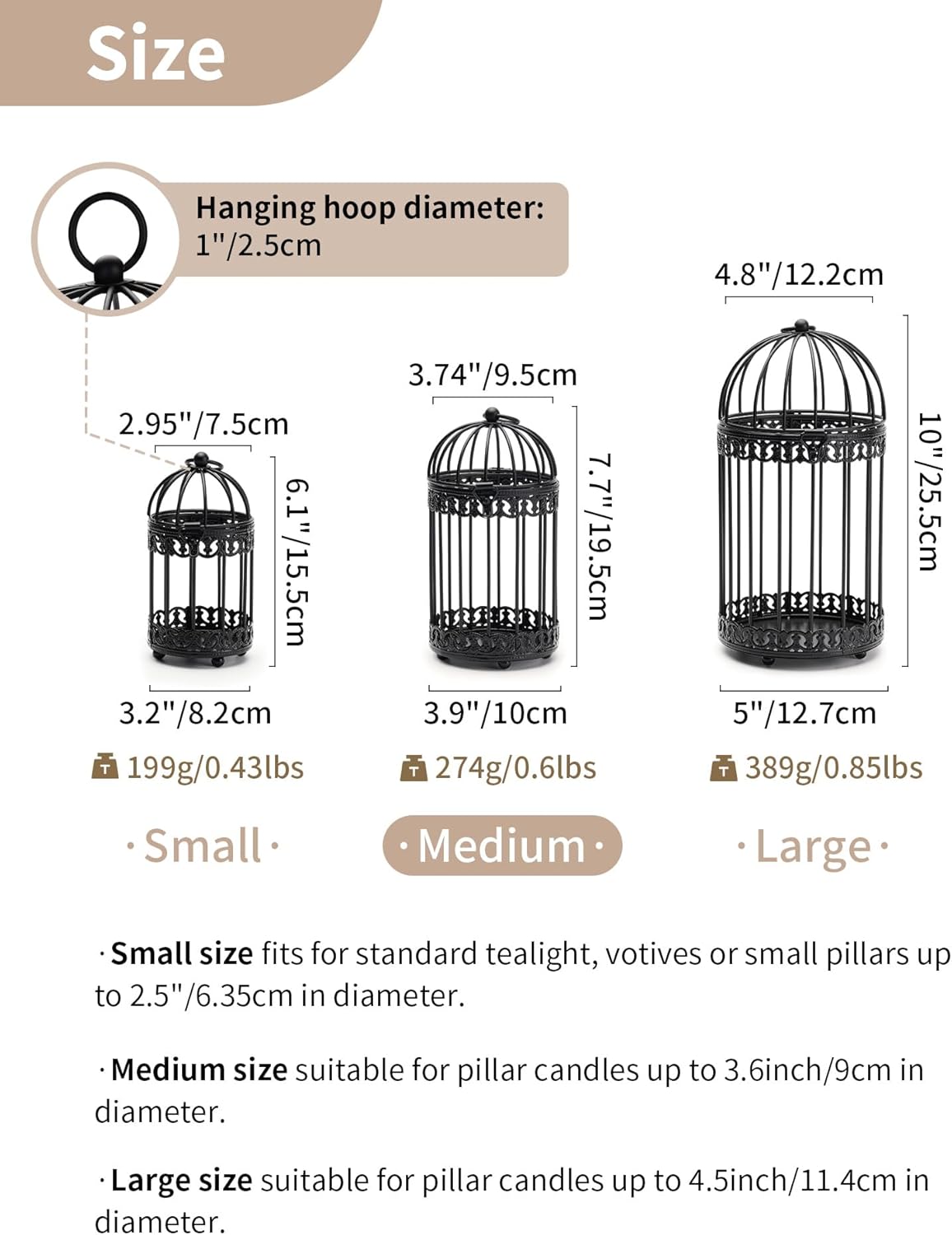 NUPTIO Black Decorative Bird Cage: Birdcage Hanging Lantern for Pillar Candles - Vintage Bird Cages