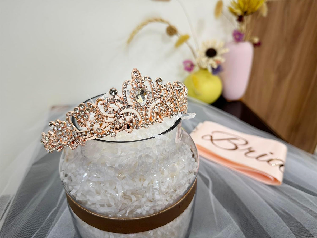 JETKONG 3 Pcs Bachelorette Party Decorations Bridal Shower Crown, Bride to Be Sash&Veil for Women