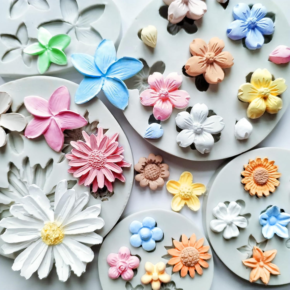 5PCS Flower Silicone Molds, Daisy Flower Fondant Chocolate Jelly Cake Decoration Molds, 3D Floral