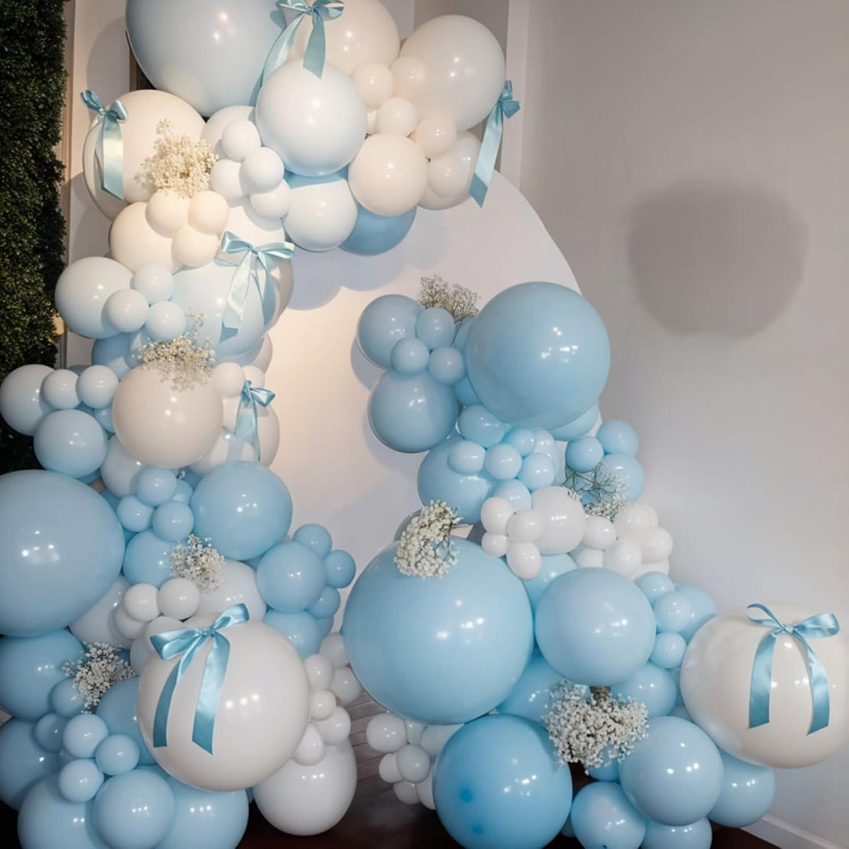 Blue Bow Balloons, 60pcs White And Blue Balloons, Metallic Macaron Preal White Balloon Bow Print