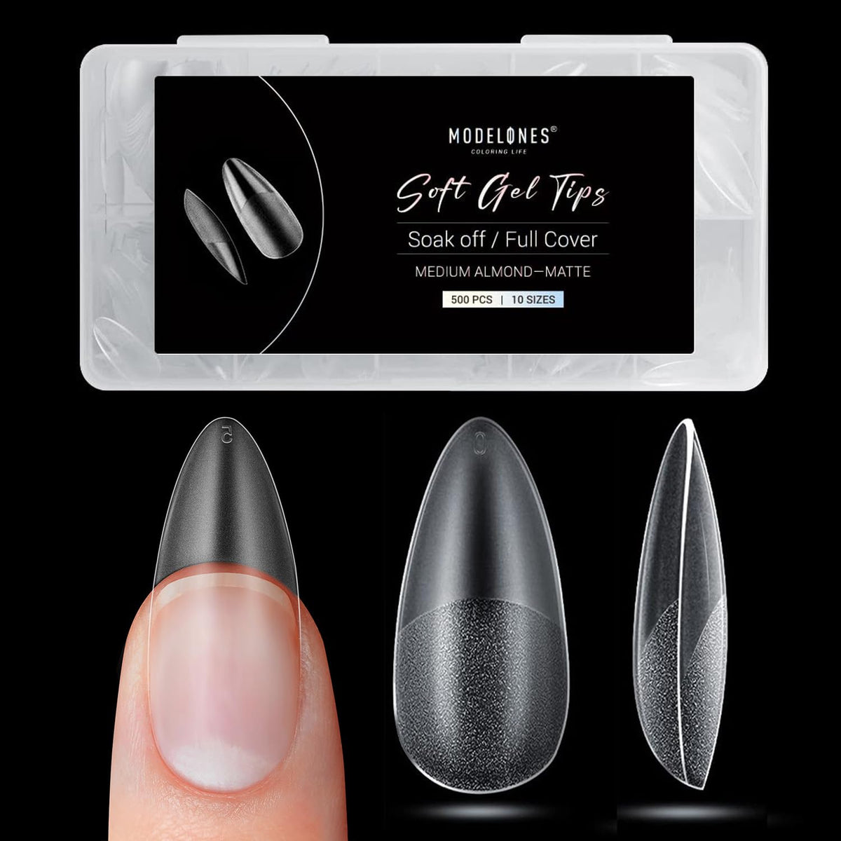 Modelones Medium Almond Nail Tips, 500Pcs Fake Nails Gel Tips Pre-shaped Full Matte Cover False