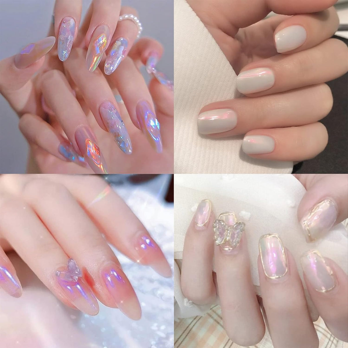 Allstarry Chrome Nail Powder 4 Colors Iridescent Aurora Powder Metallic Mirror Effect Pigment