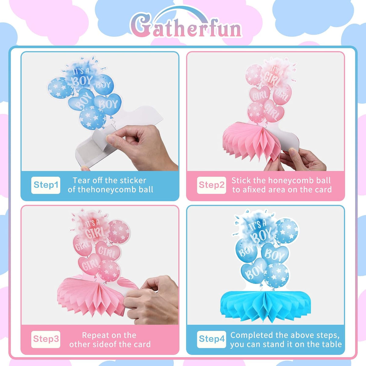 Gender Reveal Decoration Set - Includes Baby Reveal Table Decorations with Honeycomb Centerpiece