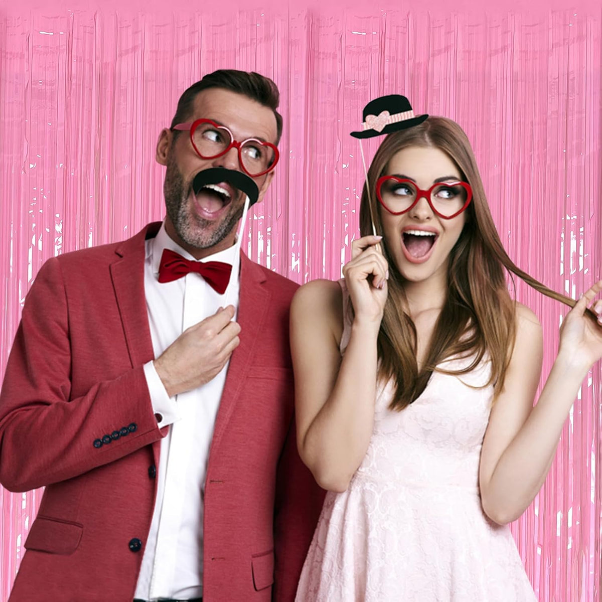 20 Pack Foil Curtain Pink Backdrop Streamers Metallic Tinsel Fringe Curtains Photo Booth Props for