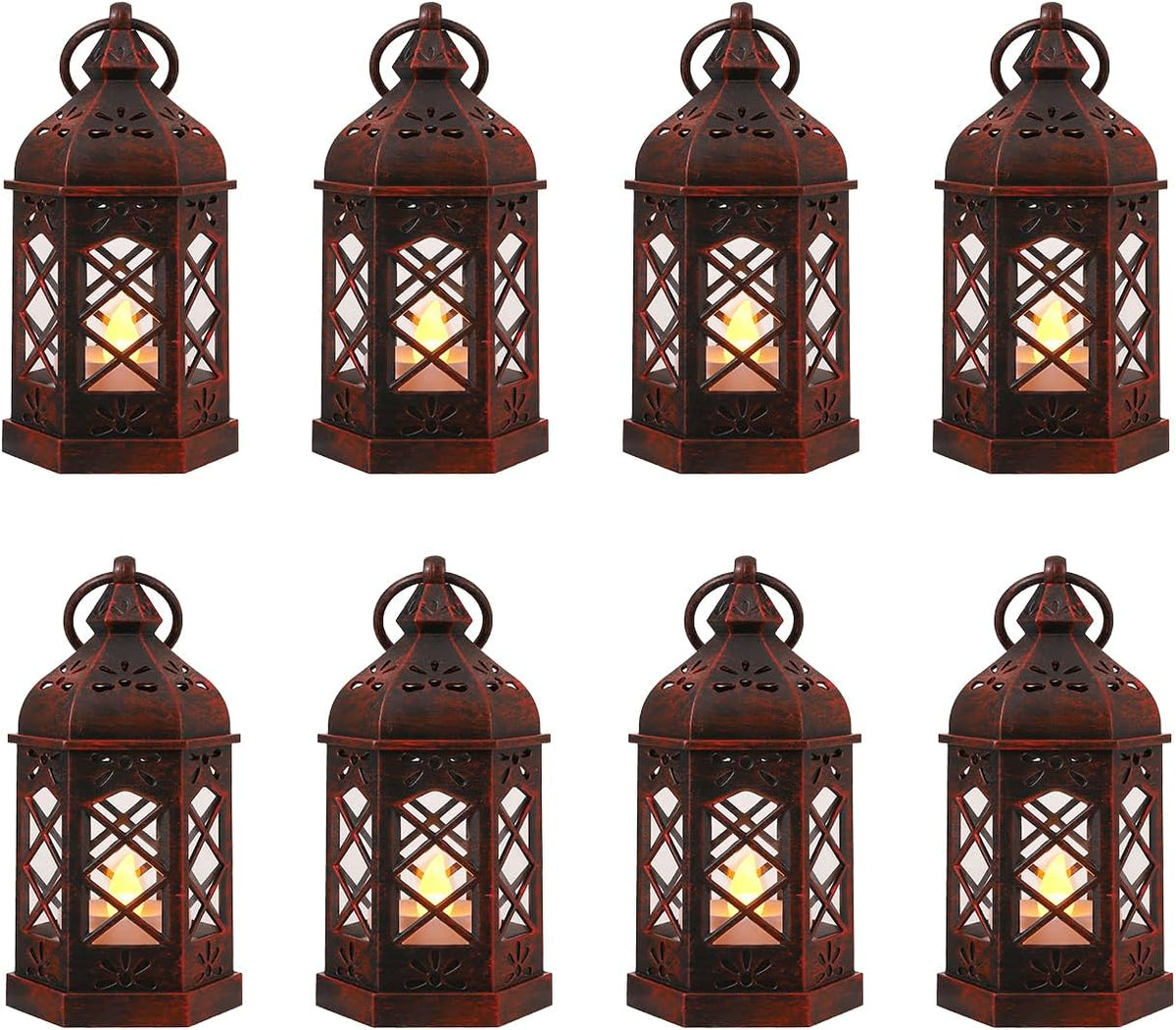 LLQ 8Pack Mini Lantern Decorative for Halloween Christmas & Wedding, Small Vintage Moroccan Lantern