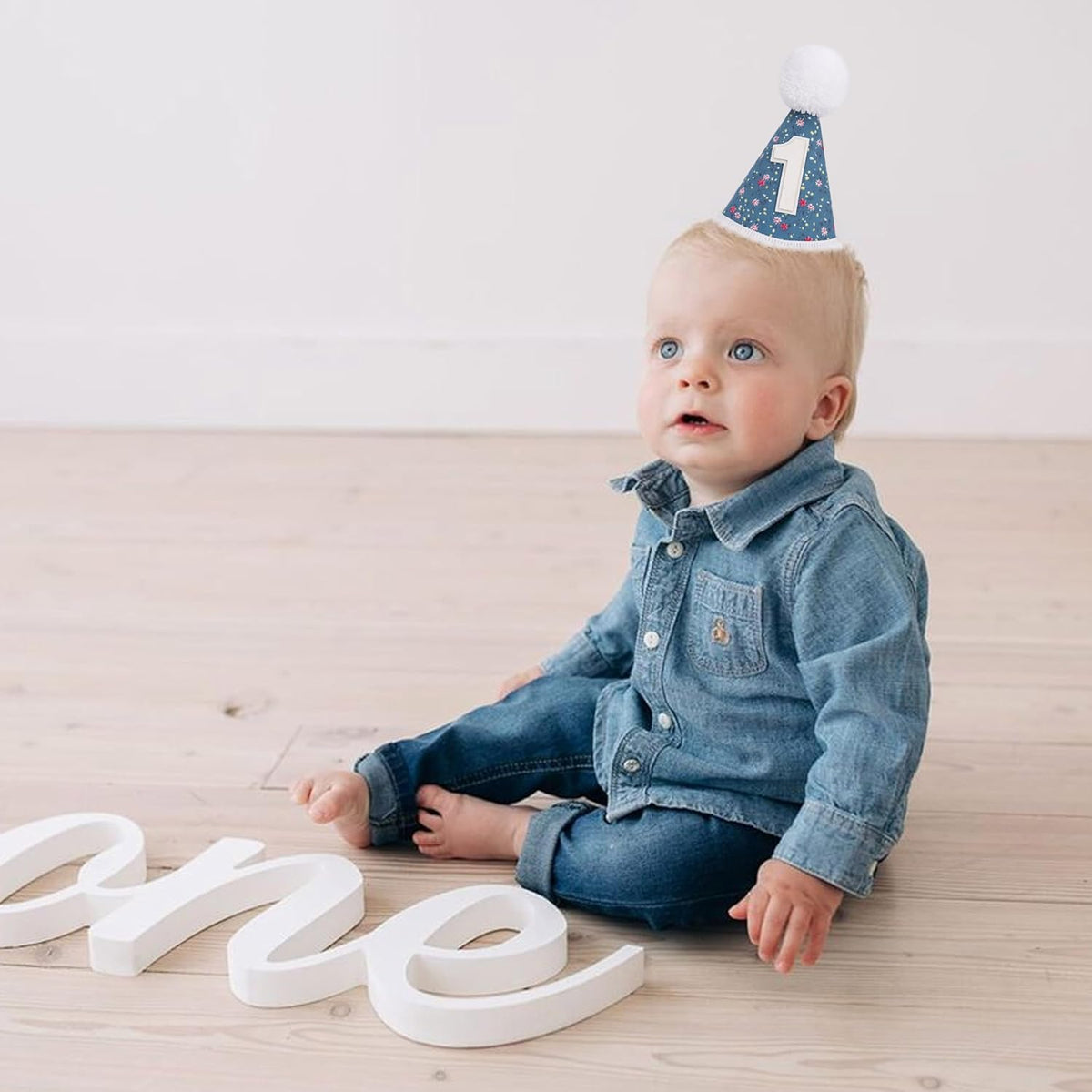 WAUAO Floral 1st Birthday Hat - Colorful Flower Cone Hat for Girls & Boys, First Birthday Crown