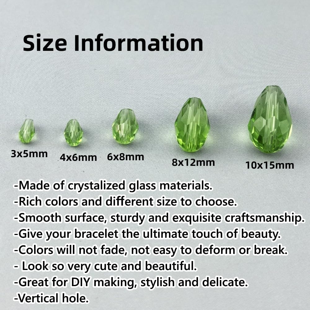 50pcs 10x15mm Teardrop Crystal Glass Beads for Jewelry Making, Faceted Vertical Hole Teardrop Glass