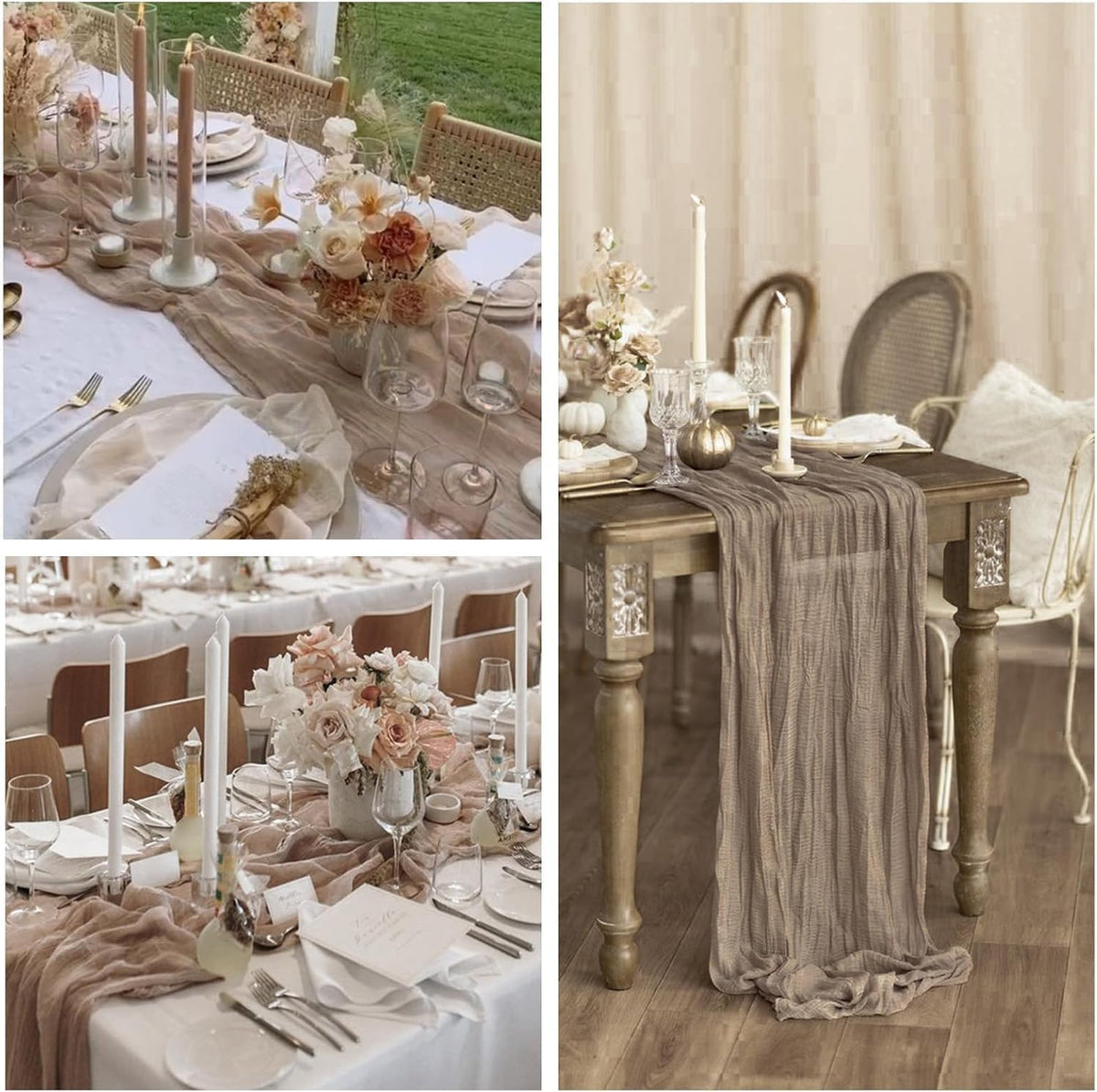 6Pcs Khaki Cheesecloth Table Runner 120 Inch10FT Nude Rustic Boho Cheesecloth Table Runnerfor