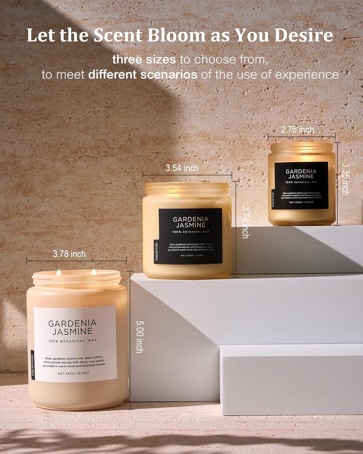 M&SENSE Gardenia Jasmine Scented Candle, 110 Hours Slow Burning Clean Non Toxic 19.4oz 2 Wicks