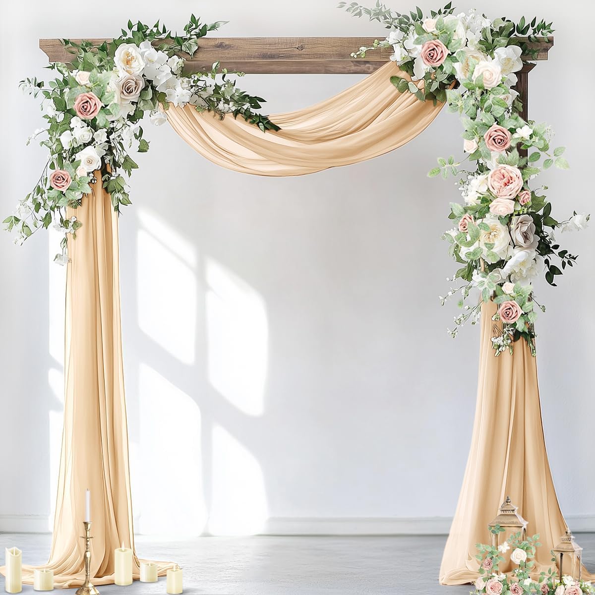 Socomi Wedding Arch Draping Fabric 1 Panel 29" x 19Ft Champagne Sheer Chiffon Curtain Drapes 6