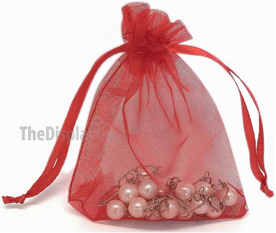 TheDisplayGuys 48-Pack 3x4 Red Sheer Organza Gift Bags with Drawstring, Jewelry Candy Treat Wedding