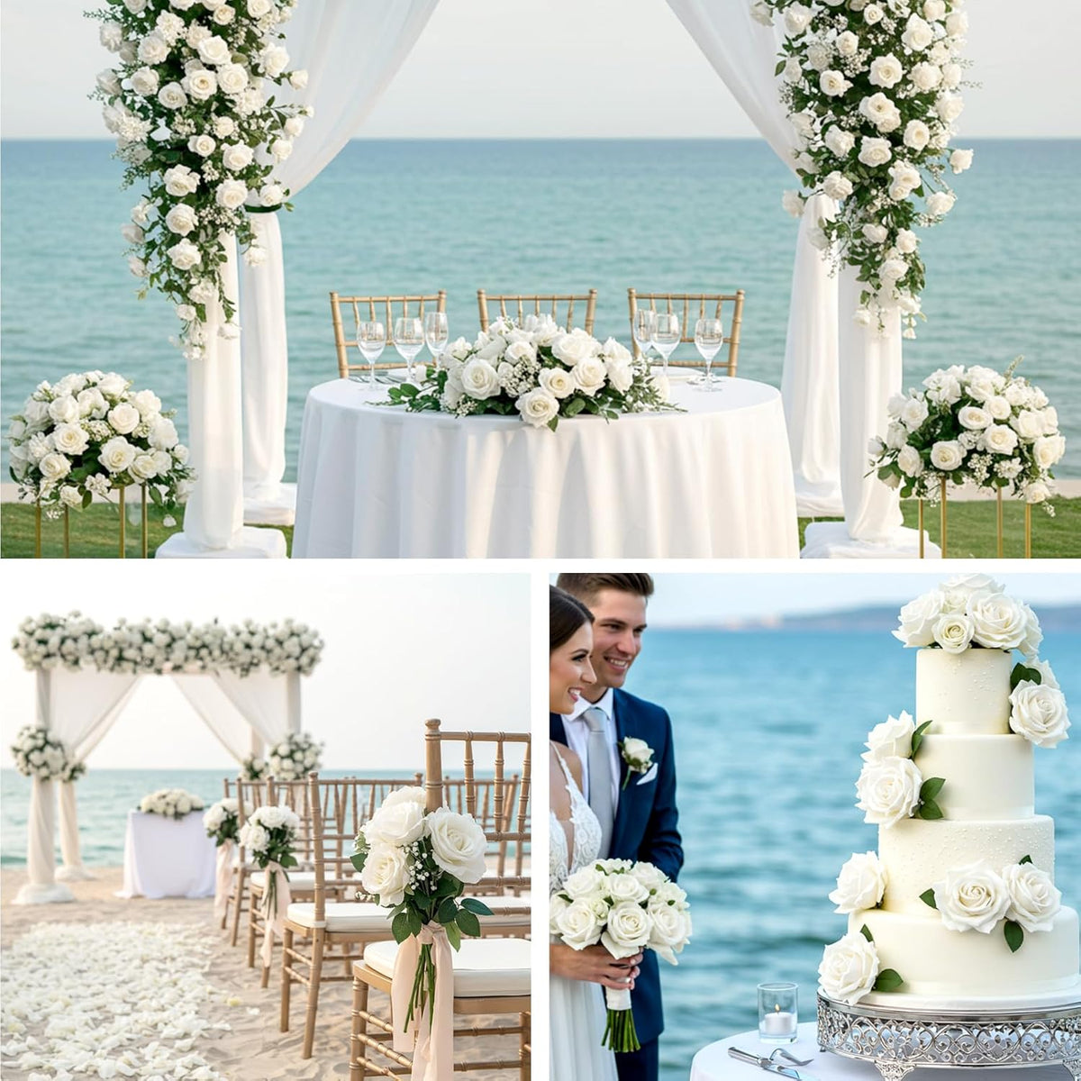 Auihiay 104pcs Roses Artificial Flower - Realistic White Fake Roses for Wedding Centerpieces, Table