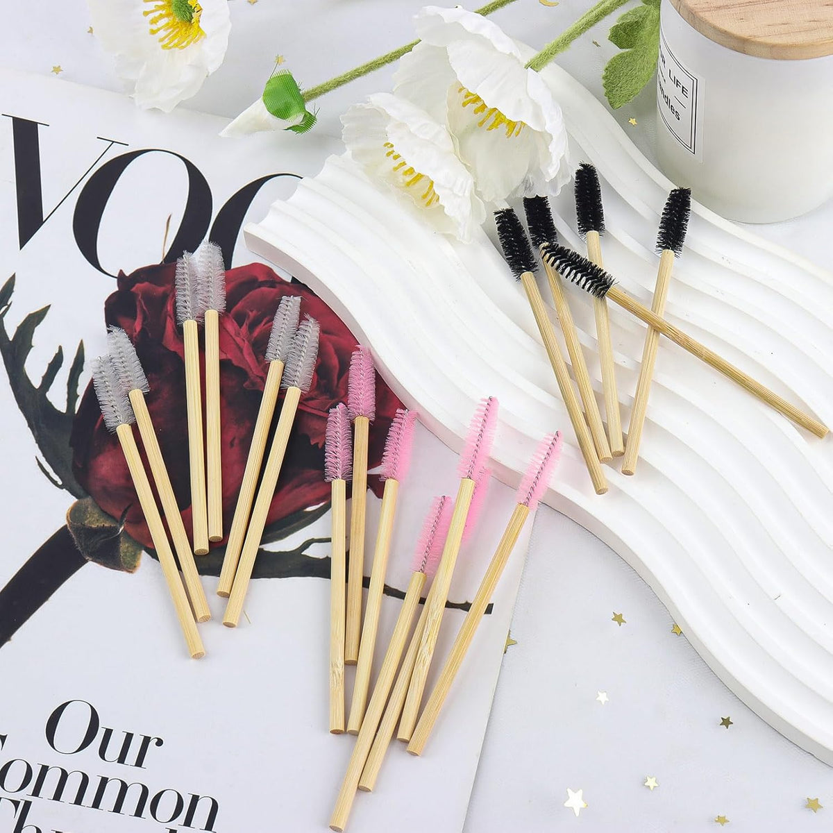 300PCS Disposable Mascara Wands Spoolie Brush Crystal Eyebrow Brushes Eyelash Extension Applicator