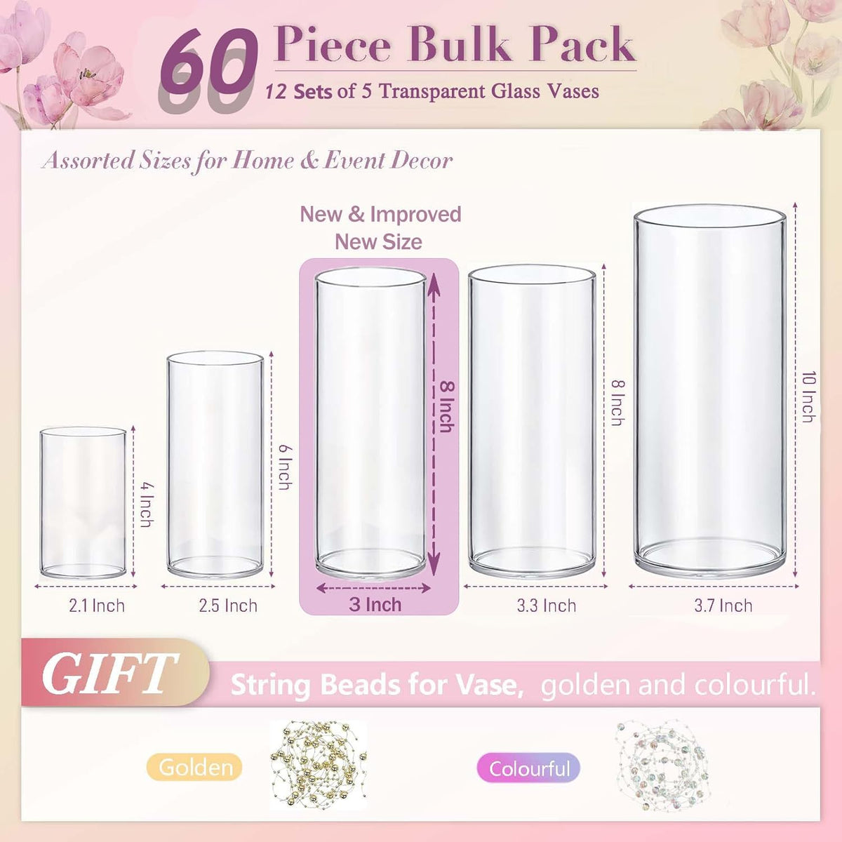 60pcs New & Improved Glass Vase Cylinder Vases for Centerpieces Small Flower Glass Clear Vases Home